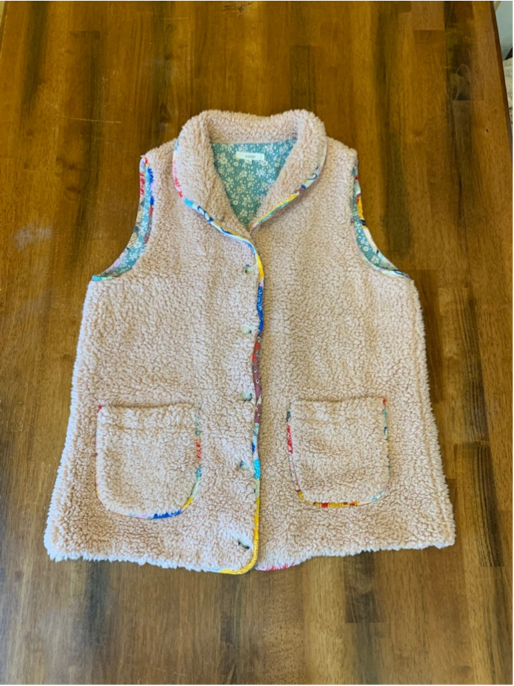 Easel Vest Large Blush pink and blue fuzzy Button Closure
